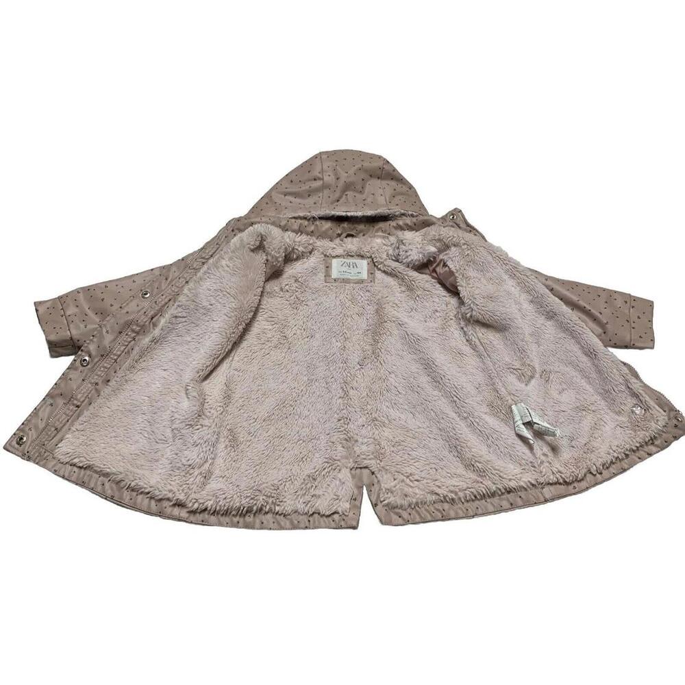 Zara Baby Girl Size 3-4 Years Pink Floral Print Fleece Lined Raincoat HoodJacket
